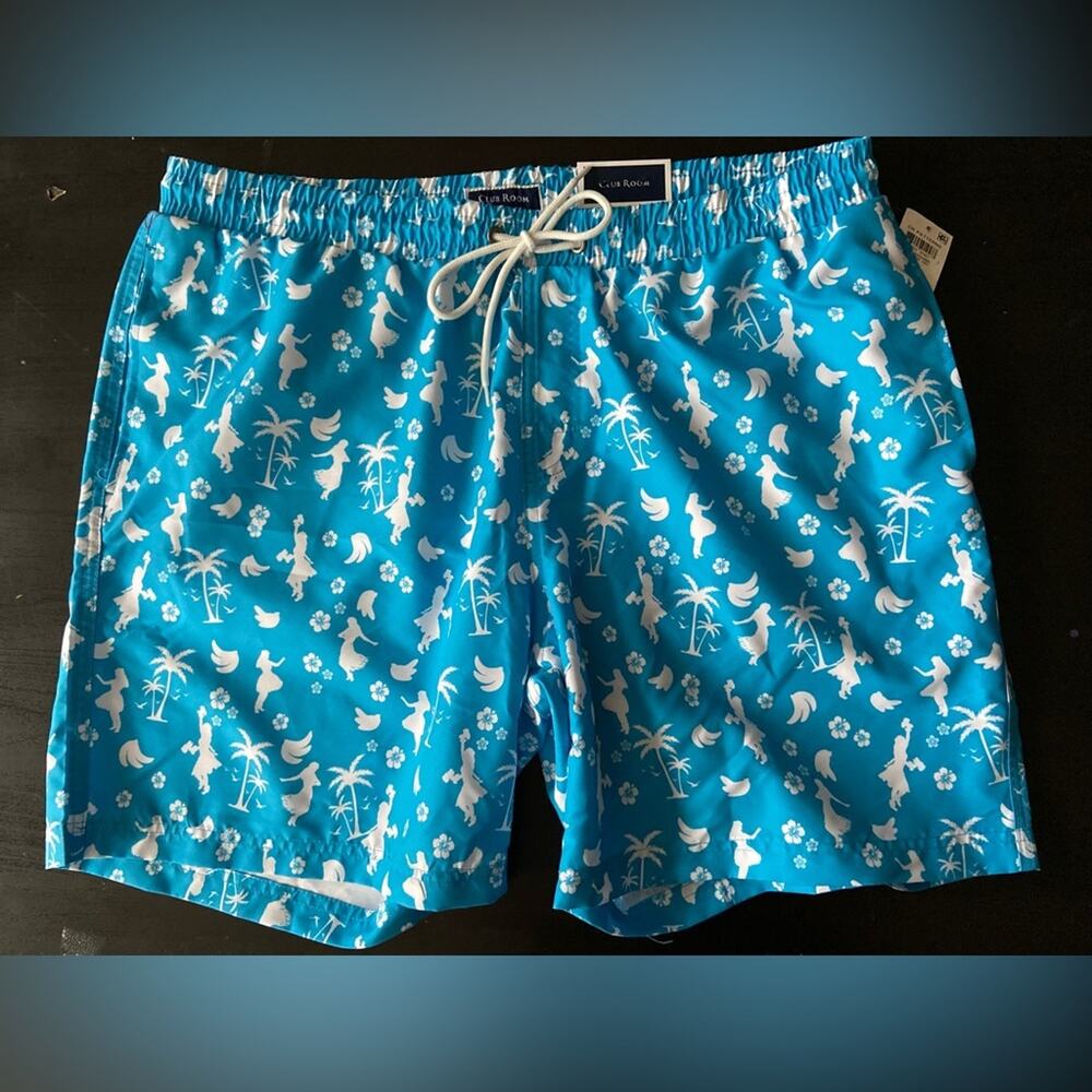CLUB ROOM Blue Hawaiian Mesh Lined Swim Trunks Mens sz XL (NWT)